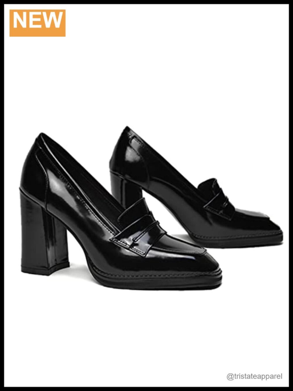 Faux Leather Block Heel Square Toe Loafers Pumps Slip On Walking Shoes